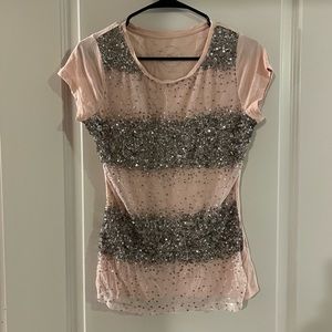 Pink sequin short sleeve top